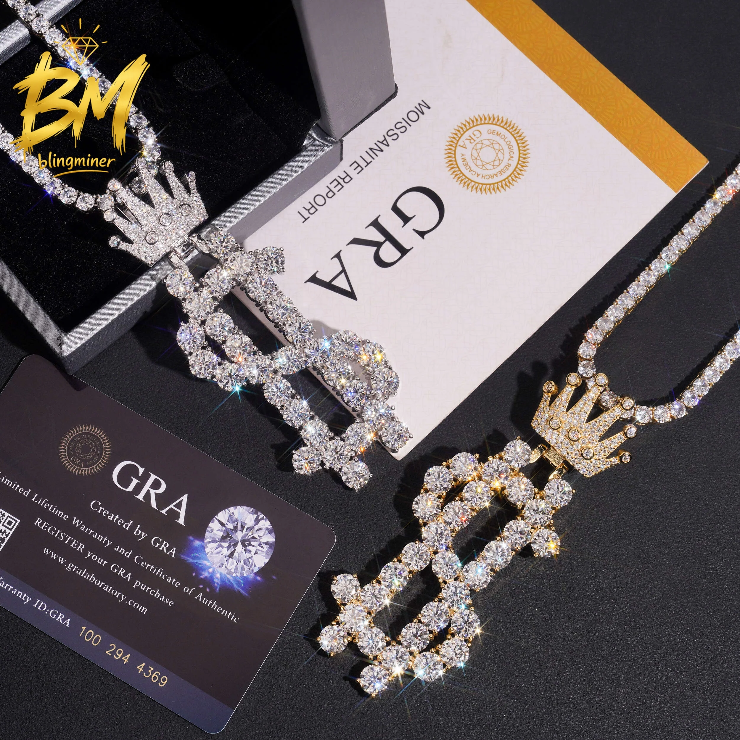 Blingminer Iced Out Test Crown Bail Dollar S925 Silver VVS Moissanite Pendant For Men Women Pendants Jewelry Pass Diamonds Teste