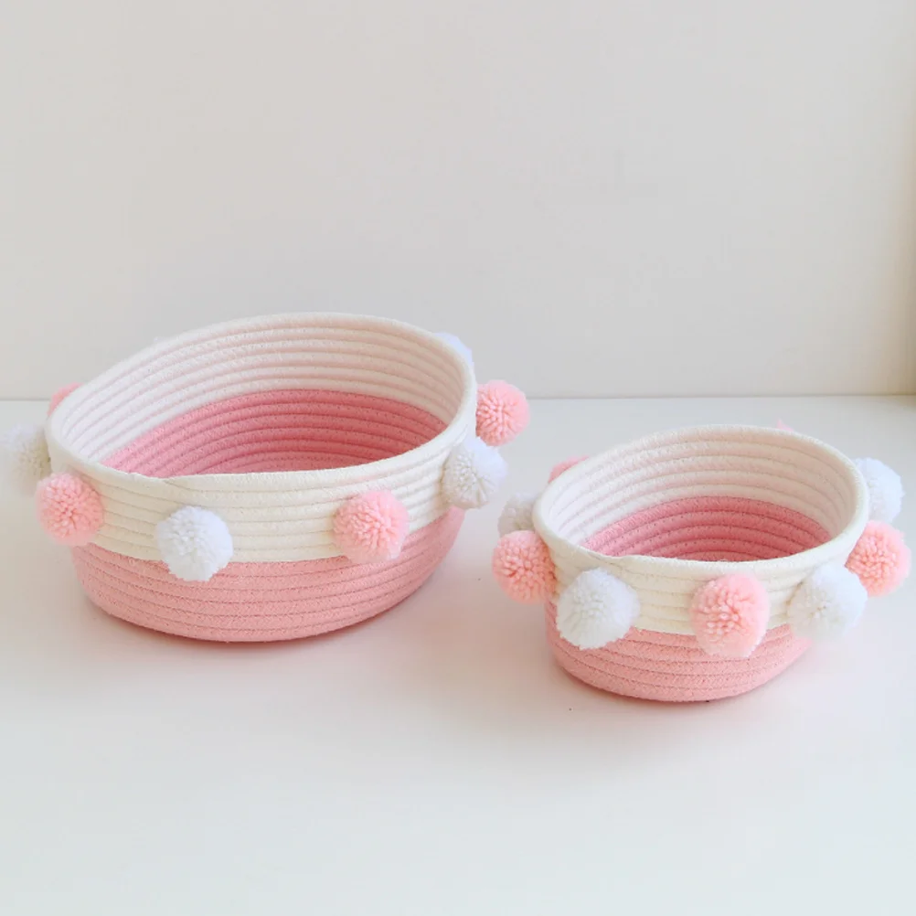 

1pc Pink Ball Basket Home Organizer Basket Cotton Rope Home Organizer Sundry Box For Books Snacks Cosmetics Size S