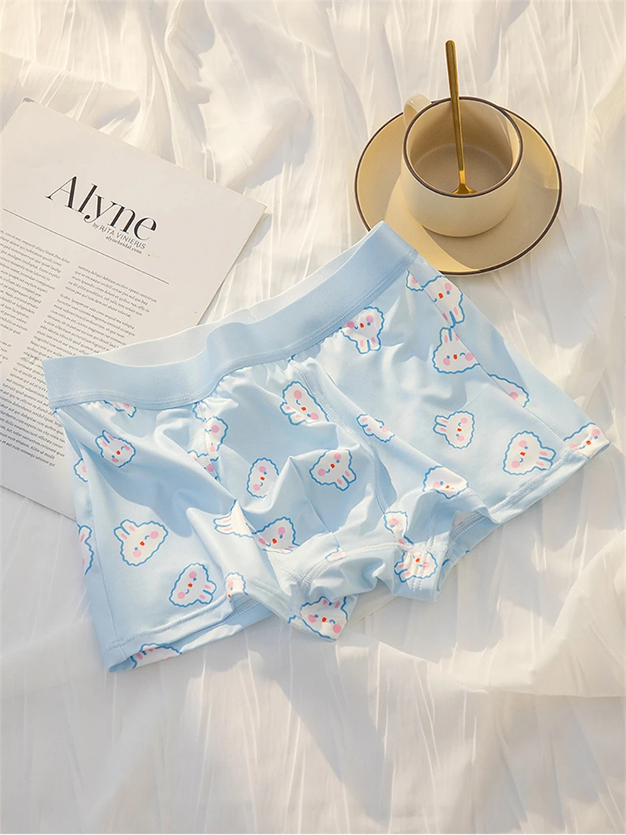 

Japanese Cute Student Style Boy Underwear Solid Color Printing Cartoon Color Anime Rabbit Soft Man Teenagers Boxers Panties