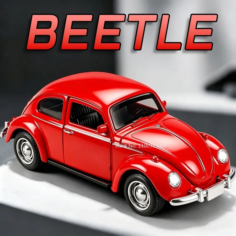 1:36 Model Toy Beetle Vintage Cars Alloy Diecast Rubber Tires Doors Opened Pull Back Simulation Interior Table Ornament Vehicles