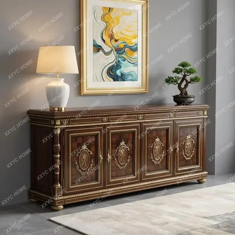 XX light luxury solid wood dining side cabinet carved storage, restaurant display cabinet against the wal