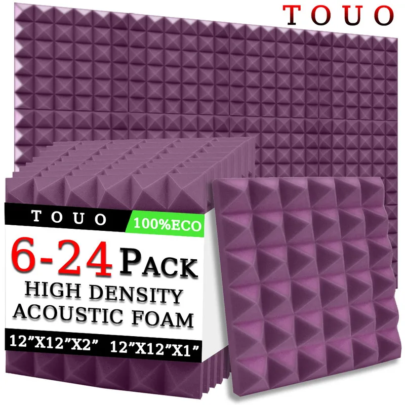 

TOUO 6/12/24 Pcs Acoustic Foam Sound Proof Foams Panels Home Cinema Acoustic Treatment Pyramid High-Density Soundproof Material