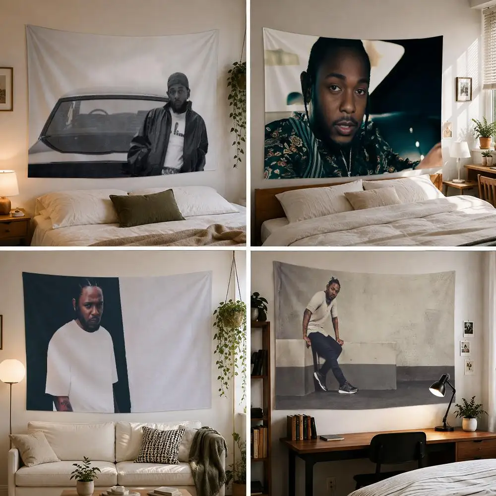 K-Kendrick Lamar Rapper Tapestry Custom Living Bedroom Party Dormitory Interior Wall Bohemian Decoration Attached Clip