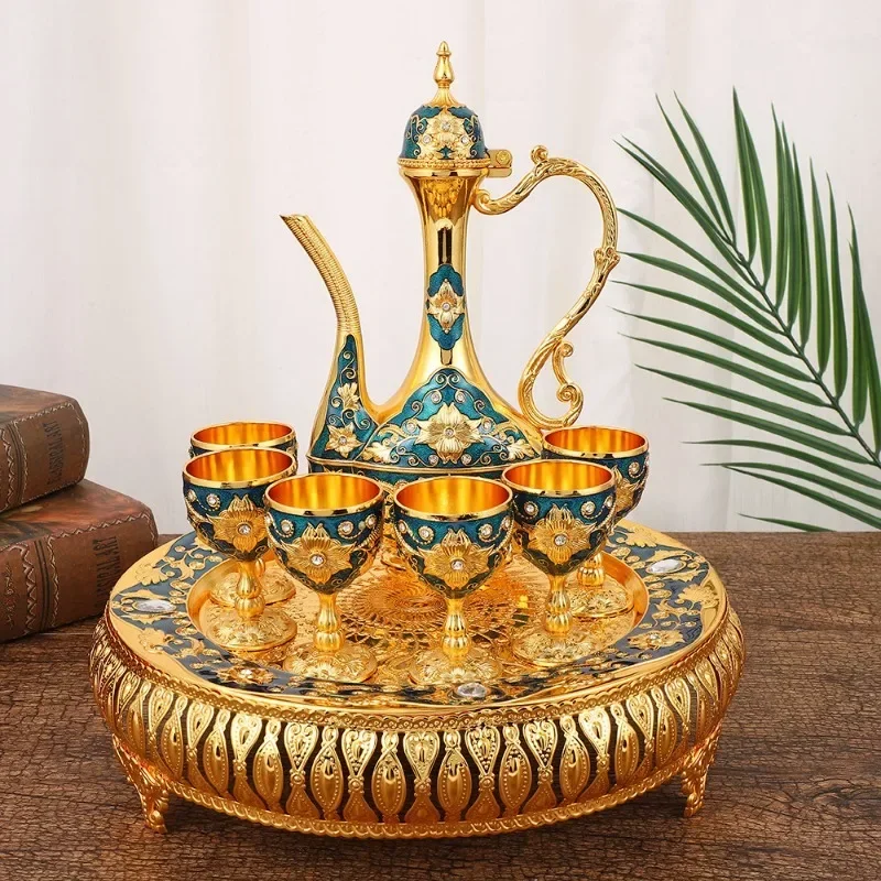 

Европейский роскошный винный набор для домашнего декора Рамадана, изысканный бокал для вина из цинкового сплава в стиле ретро и набор чайников