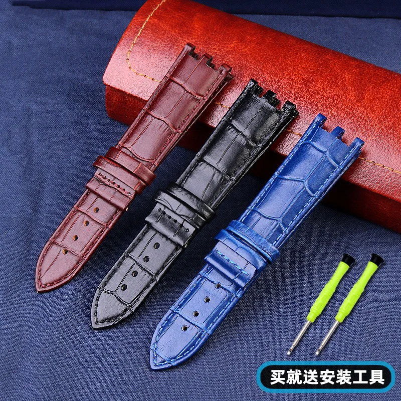 Pulseira de relógio para versace V-RACECHRONO série gmt duplo côncavo interface convexa pulseira de relógio de couro genuíno masculino 24mm