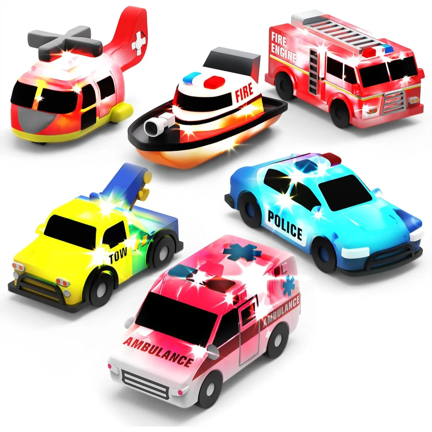 

Emergency Cars Light Up Bath Toys, 6 Pack | Water-Activated LED Flash & Change Color | Soft Squeezable Sensory Toys for Kids