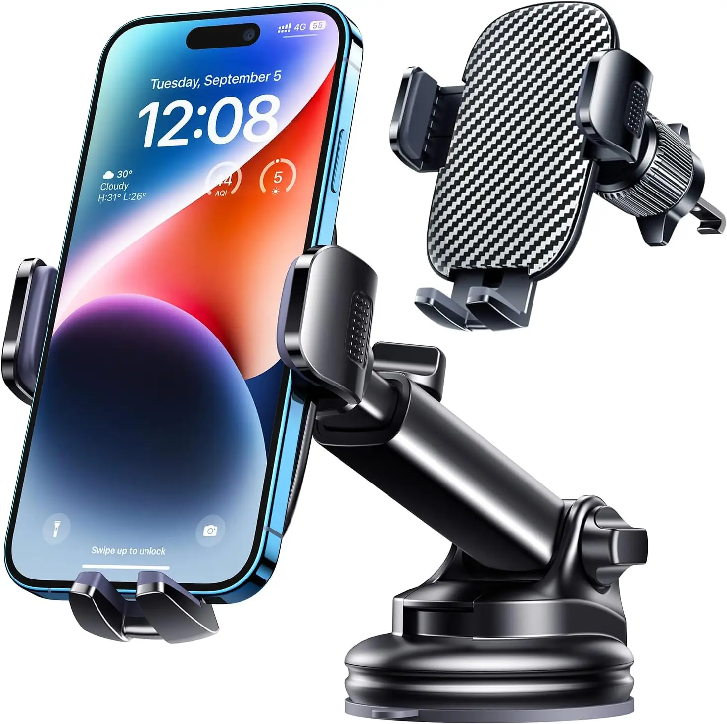 

Universal Car Phone Mount with Military-Grade Suction, Stable Clip, and 360° Rotation for All Phones