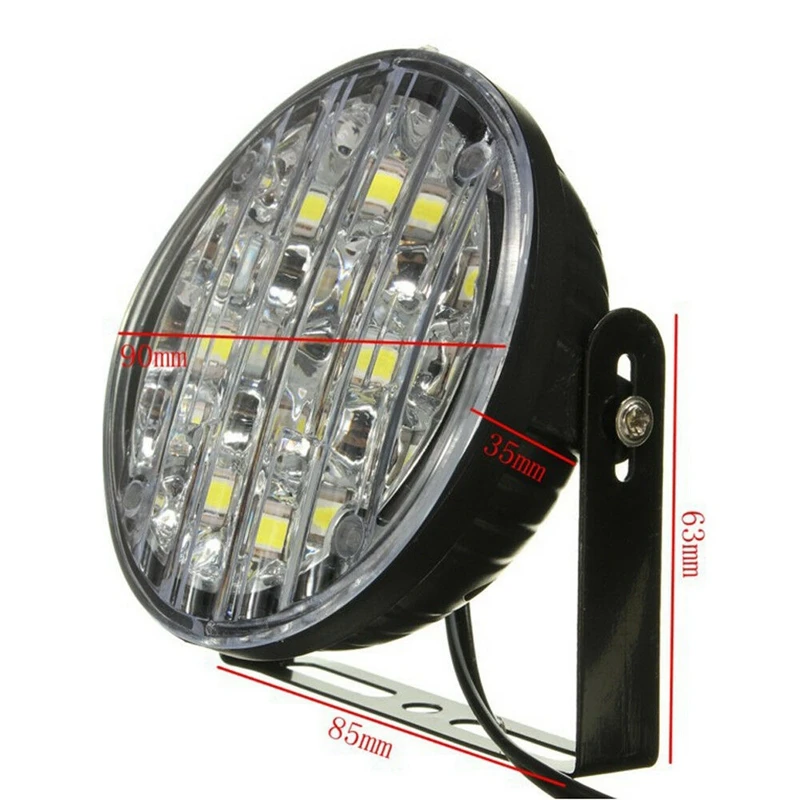 ラウンドカーフォグランプ,運転,ランニングライト,ホワイト,dc,12v,18 LED,drl,2個