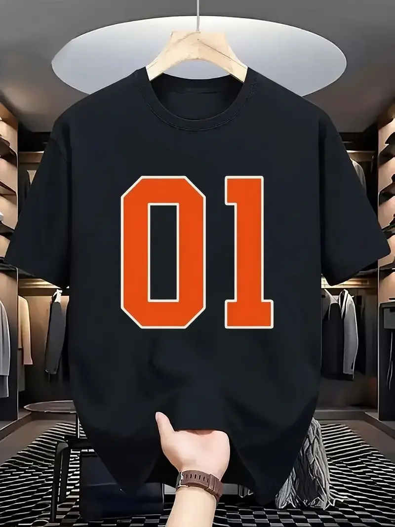 Men's Oversized T-Shirt With Geometric Short Sleeve Print Casual Loose Fit Round Neck All-Season Machine Washable Neutral Tone