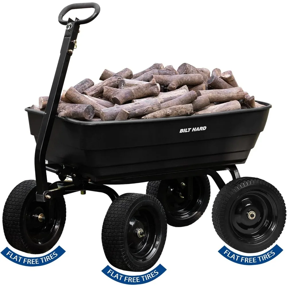 Poly Garden Dump Cart 1200 lbs with No Flat Tires, Quick Release, 2-in-1 Convertible Handle, 7 Cu Ft Dump Wagon Heavy Duty for