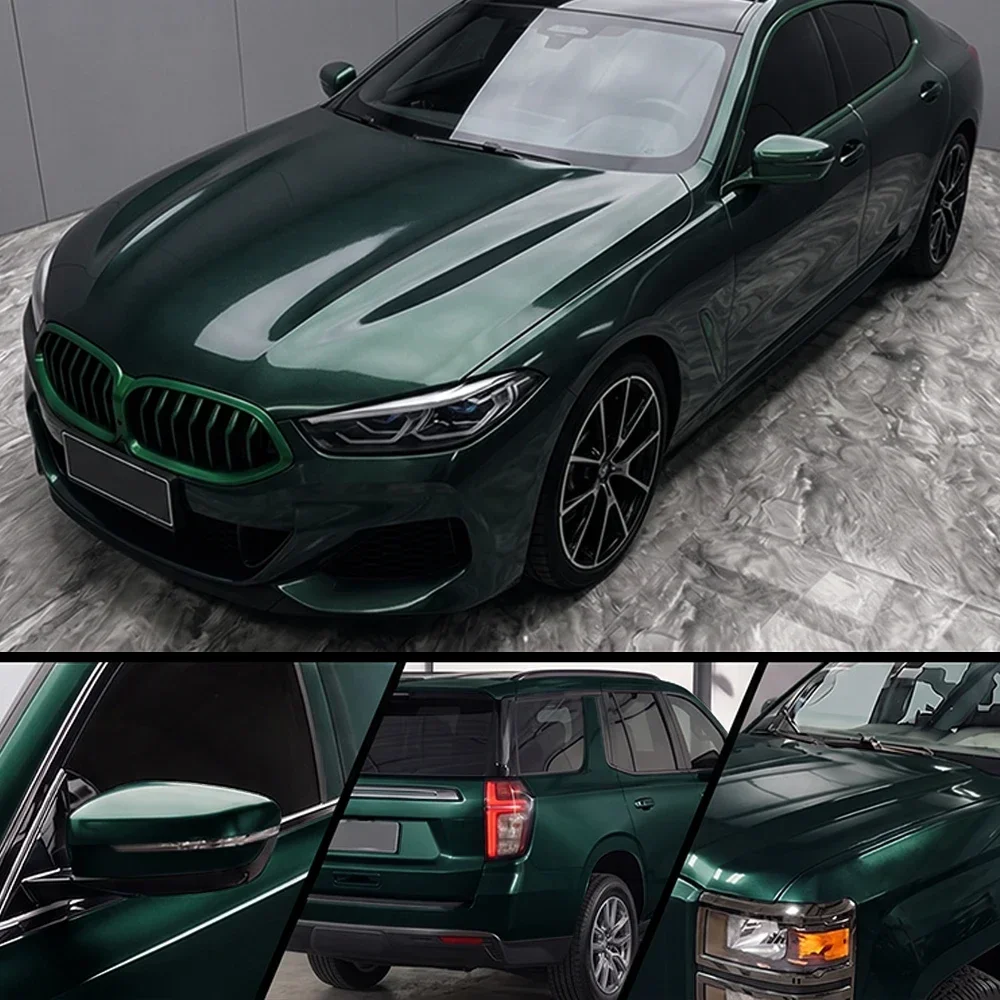 Glänzende Metallfarbe, dunkelgrüne PVC-Autofolienrolle, blasenfreie, selbstklebende Folie zur Farbänderung, Aufkleber zum Verkleben von Motorhauben, für Motorräder, Fahrzeugkarosserie, Innen- und