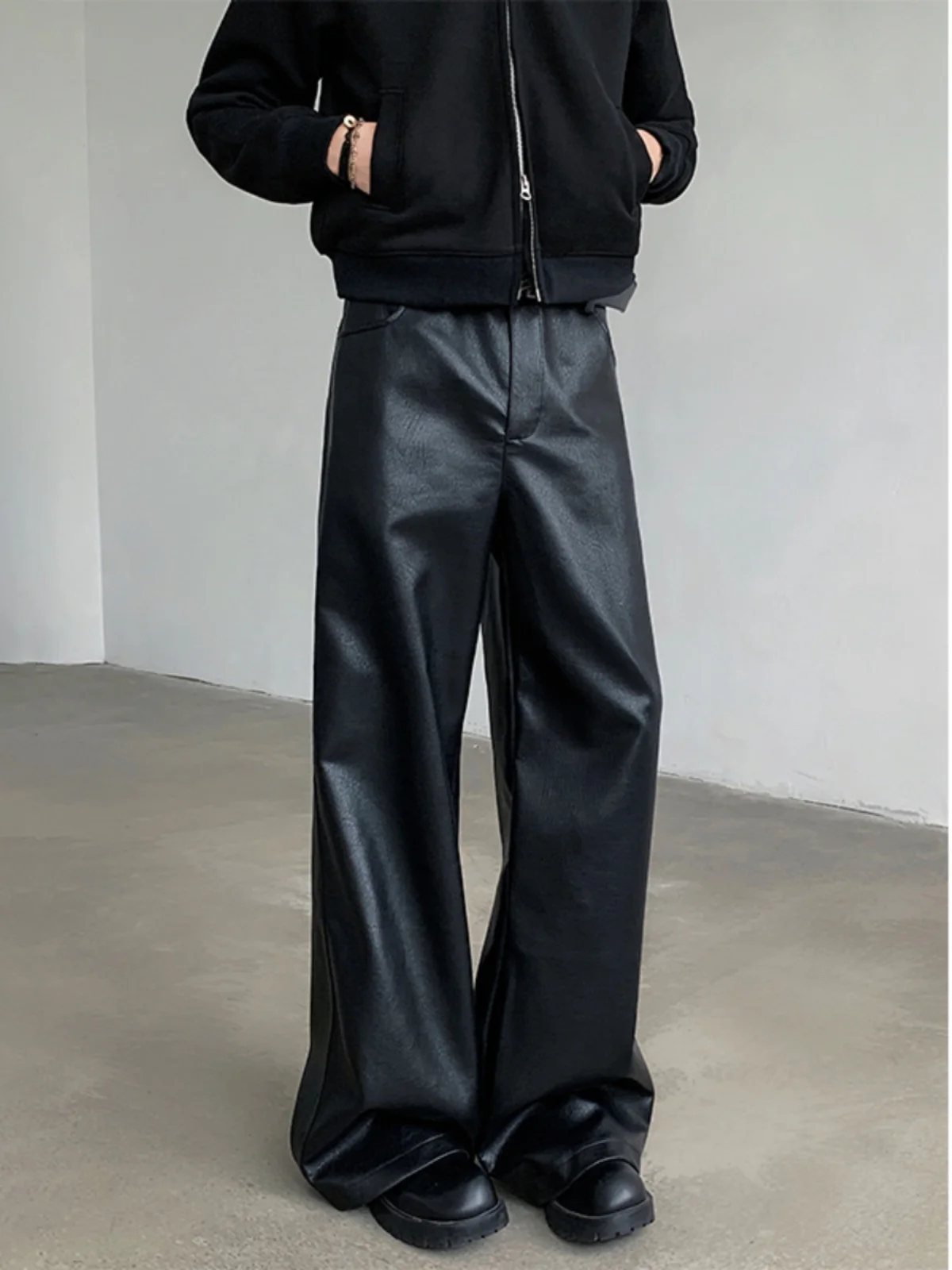 

Мужские мотоциклетные брюки из искусственной кожи American Sle, осенне-зимние, широкие, длинные, CleanFit, в стиле High Street, крутые и стильные