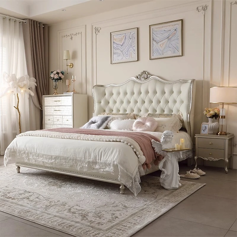 

European Light Luxury Bed Design Wooden Frame Princess Sleeping Bedroom Lounge Girls Bed Trendy Modern Queen Muebles Furniture