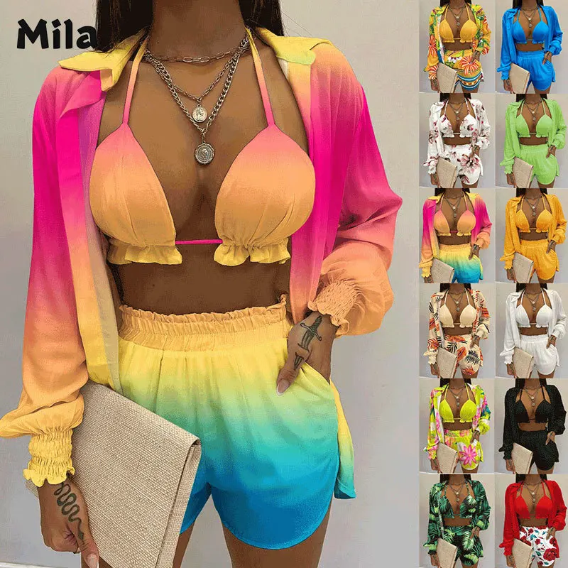 

Sexy Three-piece Summer Beach Fashion Shorts Suit New in Matching Sets Elegant Women's Sets Short Ensembles Set Clothing