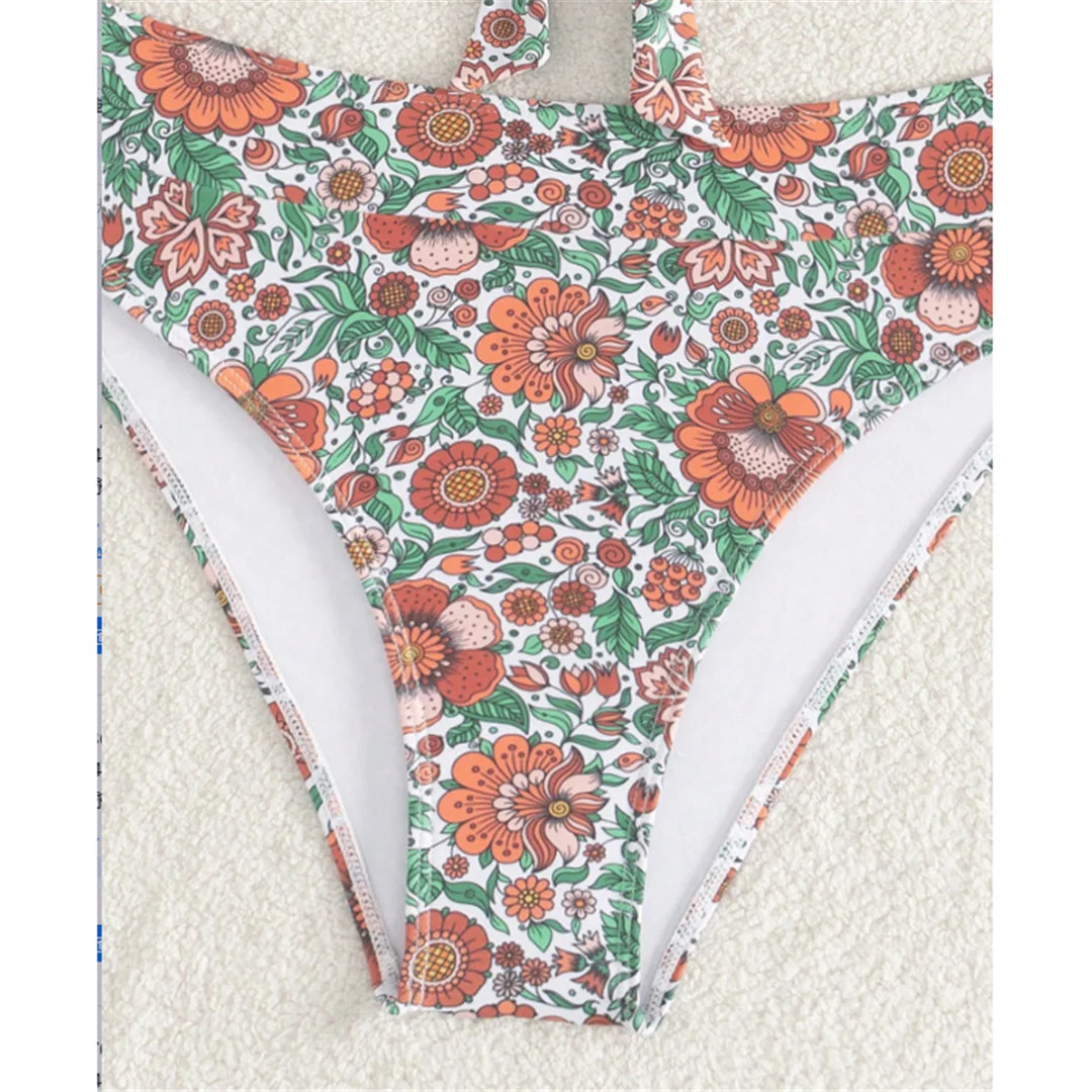 S - XL Neuer, mit Blumenmuster bedruckter Damen-Badeanzug, hochtaillierter Bikini, zweiteiliges Bikini-Set, Badebekleidung, Badeanzug, Modell V6736. – Detail 13