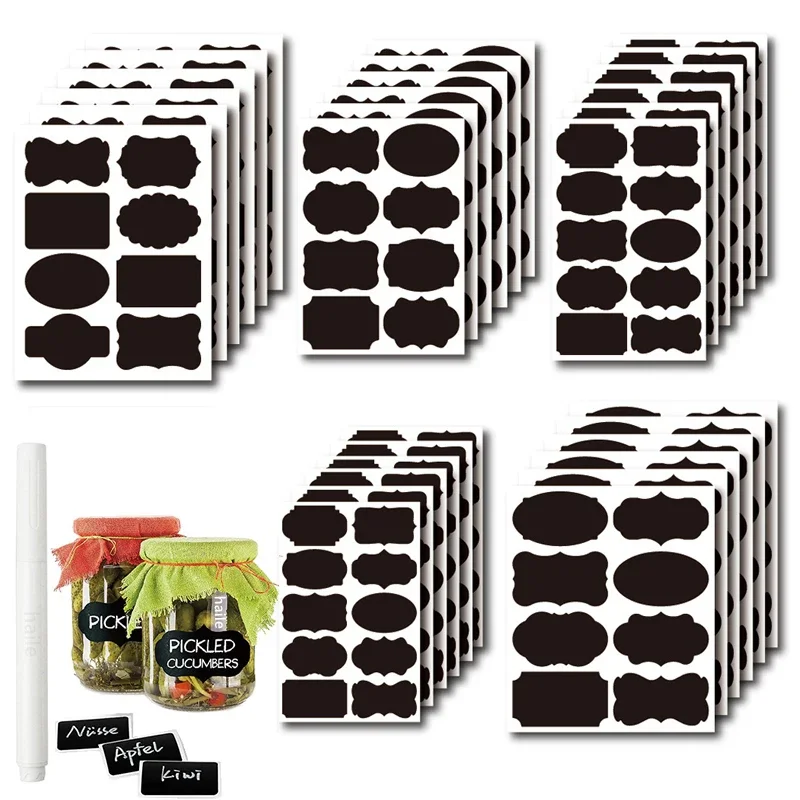 20/40/75pcs Waterproof Chalkboard Labels Spice Organizer Label for Household Kitchen Blackboard Stickers with White Erasable Pen