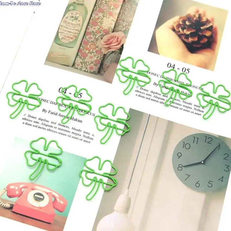 100 Pcs Decorative Paper Clips Four Leaf Clovers Paper Clip Bookmarks Metal Paperclips Creative Planner Clips for Office