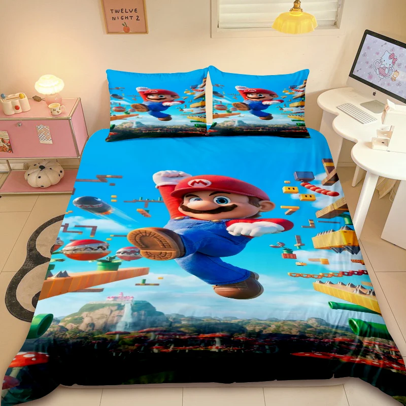 Cartoon Mario Duvet Cover Super Mario Mushroom Bedding Sets Comforter Cover for Boys Teens Bedroom Bed Decor Gifts