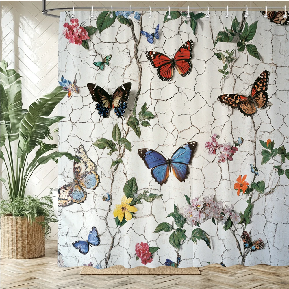

Beautiful butterflies pattern printed shower curtain polyester fabric bathroom curtain home decoration curtain with hooks