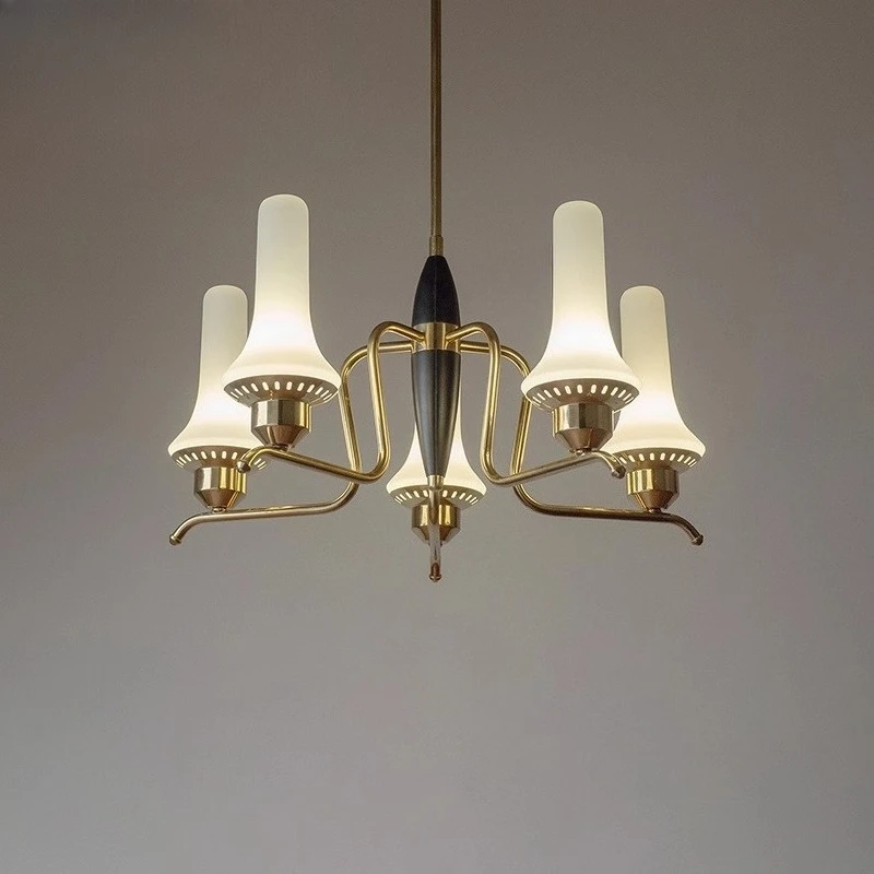 

French Gold Wrought Iron Ceiling Chandeliers White Horn Glass Hanging Lamp Living Room Bedroom Kitchen Restaurant Pendant Lights