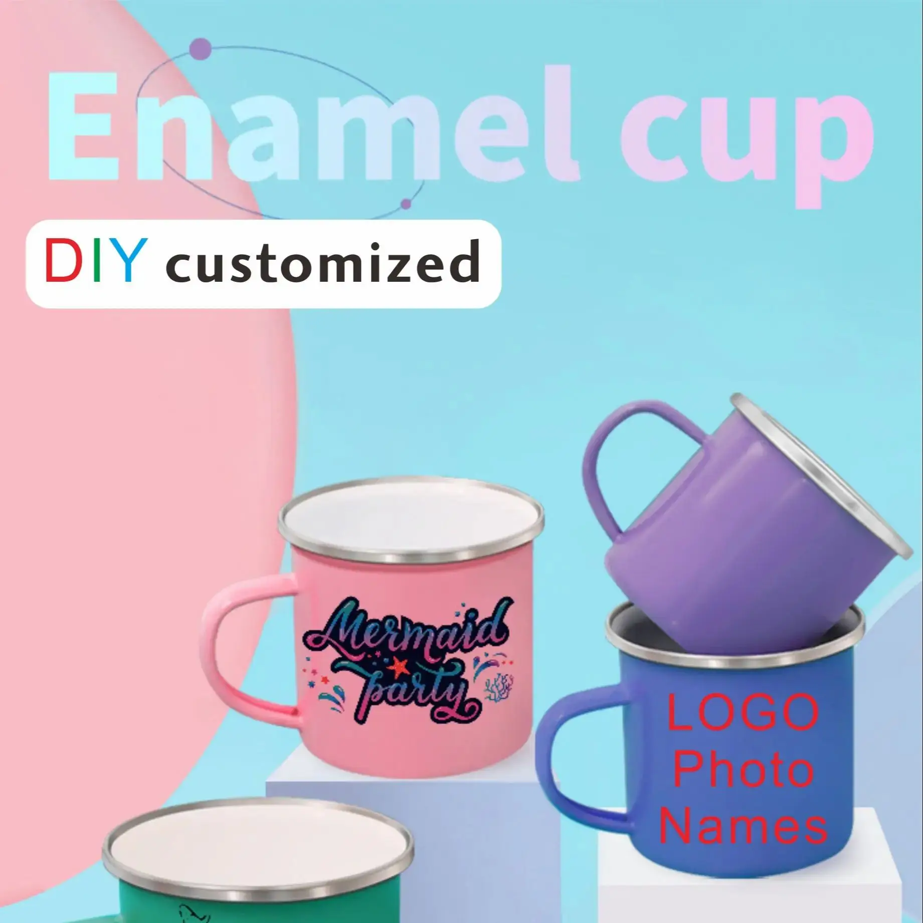 

Customized 350ML Enamel Mug Print LOGO Name Photo Sublimation Creative Glass Coffee Drinks Dessert Milk Cup Glass Drinkware Gift