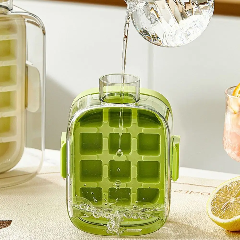 

Press Type Cooling Cup Water Bottle No Touch Design 500/800ml Ice Cube Mold with Straw 12/18 Grids Ice Make Bottle Home