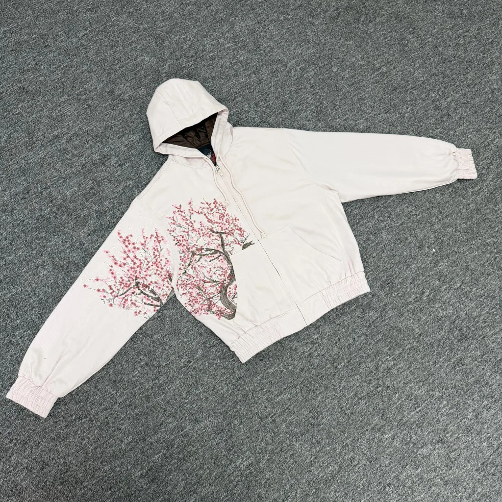 Derschutze 2026 New Winter High-Quality Heavy-Duty Embroidered Cherry Blossom Hooded Cotton Jacket for Men and Women