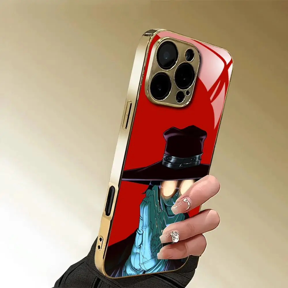 Anime Alucard Hellsing Phone Case For iphone 17 AIR 16 15 14 13 12 Pro Plus Max gold Electroplated glass Case - view 5