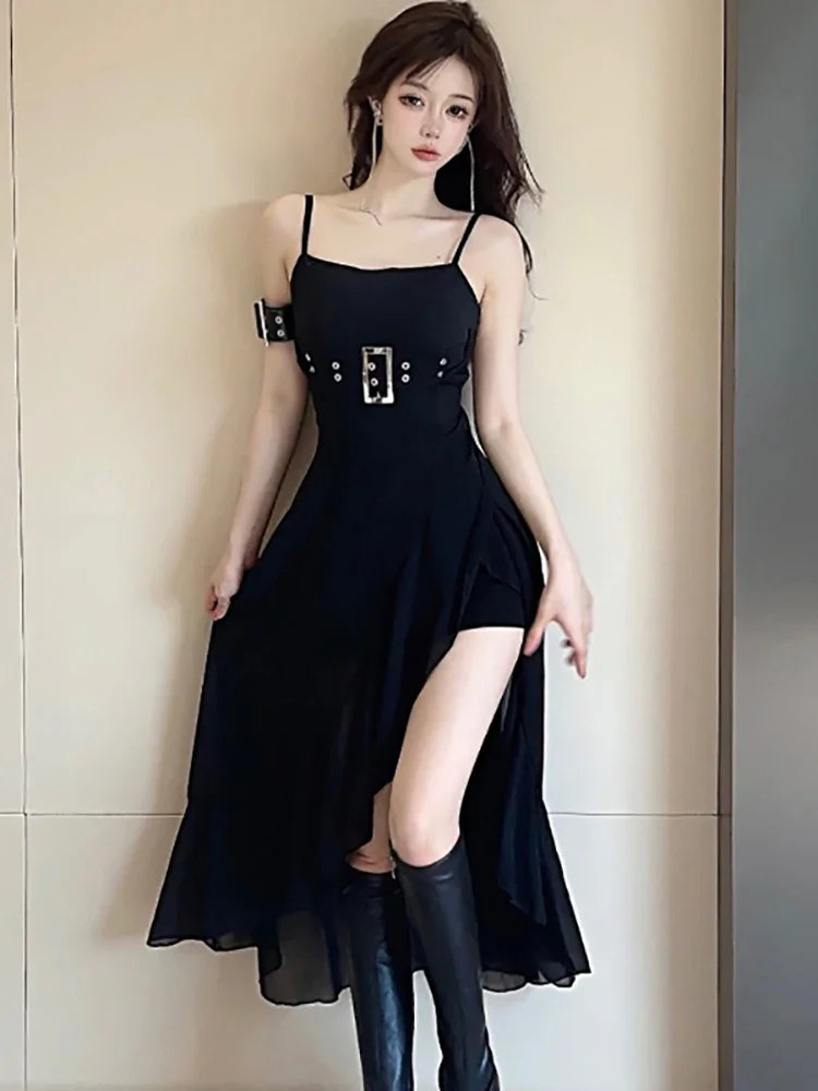 2024 schwarz Patchwork Mesh Sheer Sexy Club Kleid Sommer Elegante Bandage Sling Langes Kleid Frauen Koreanische Luxus Party Abendkleid