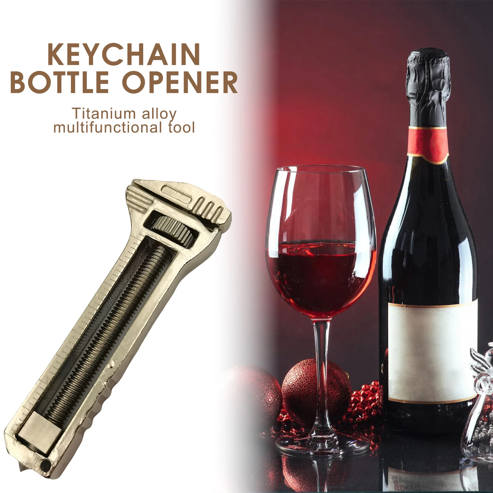 Titanium flesopener Multitool Anti-verloren ontwerp Handig gebruik Sleutelhangerclip Geschikt voor thuiskantoorfeest