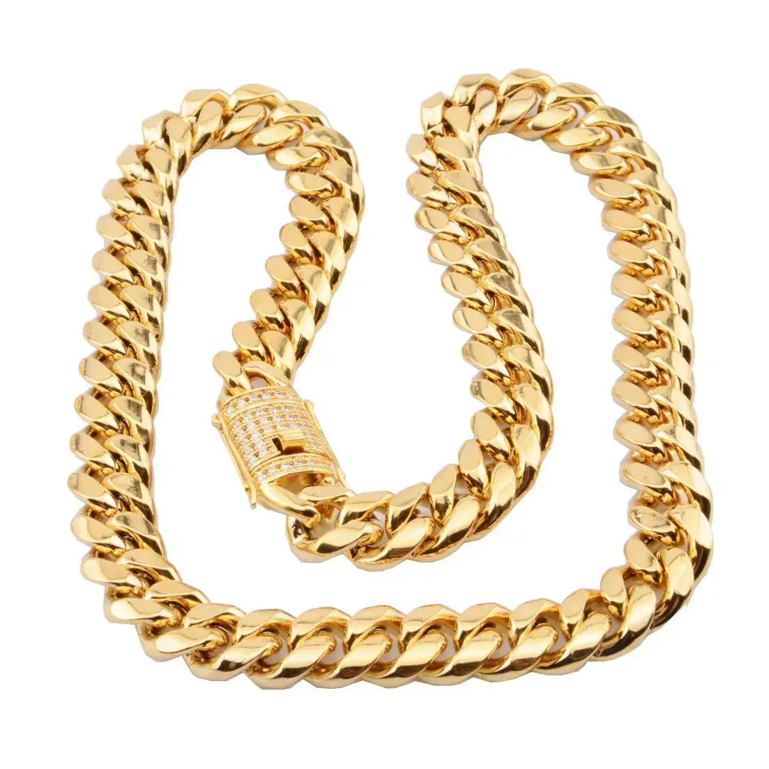 6/8/10/12/14/16/18mm CZ Zircon Gold Hip Hop Necklace Stainless Steel 18K Gold Plated PVD Monaco Cuban Chain Necklace For Men