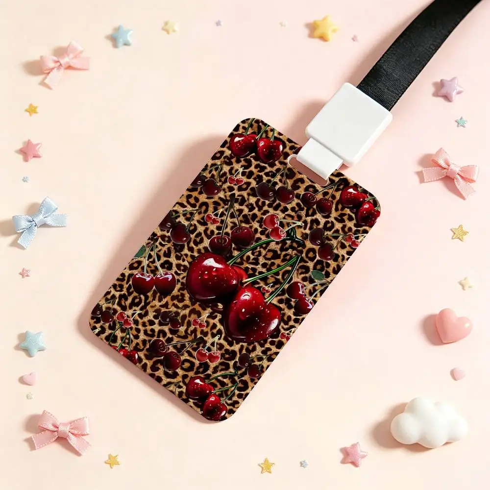 Leopard Print Cherry Star NFC Contactless Sliding Card Sleeve For Student Cards, Bus Cards, ID Cards, And Work Permits