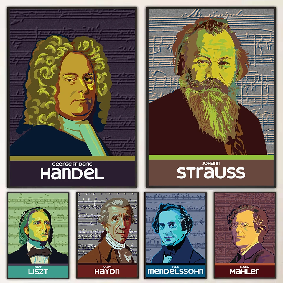 الملحنون الكلاسيكيون هايدن هاندل ماهلر شتراوس الموسيقار صورة المشارك حائط لوح رسم الفن صور ديكور المنزل الفصول الدراسية #1