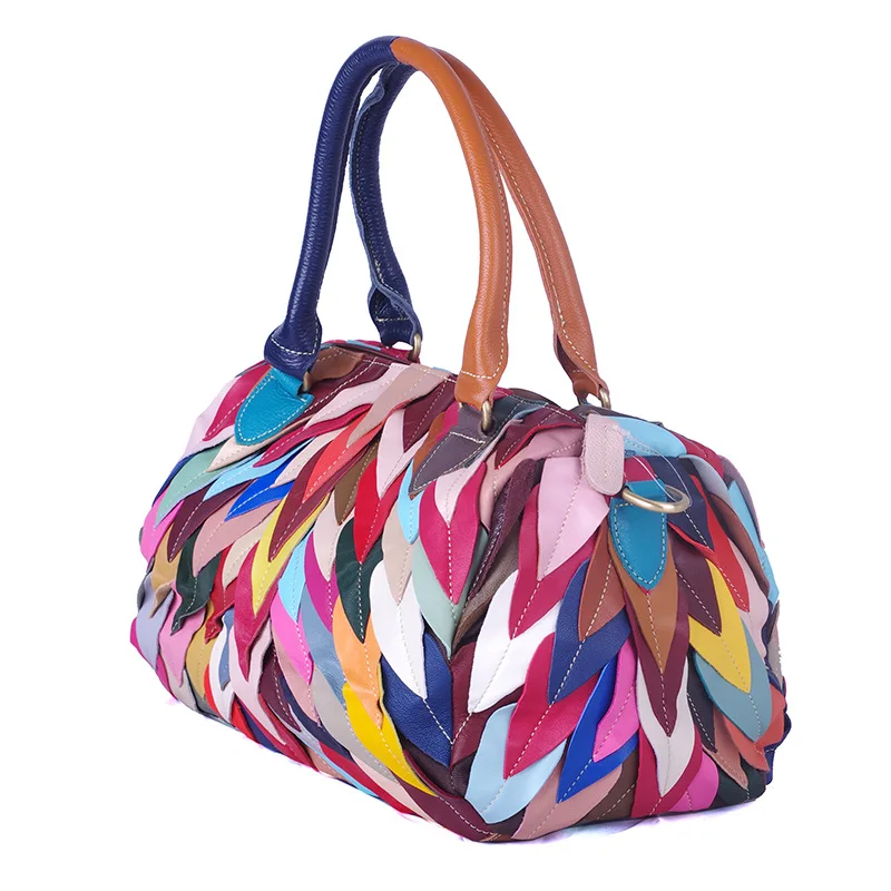 Crossbody leather women's bag, sheepskin color-blocked, colorful handbag, shoulder bag, casual travel