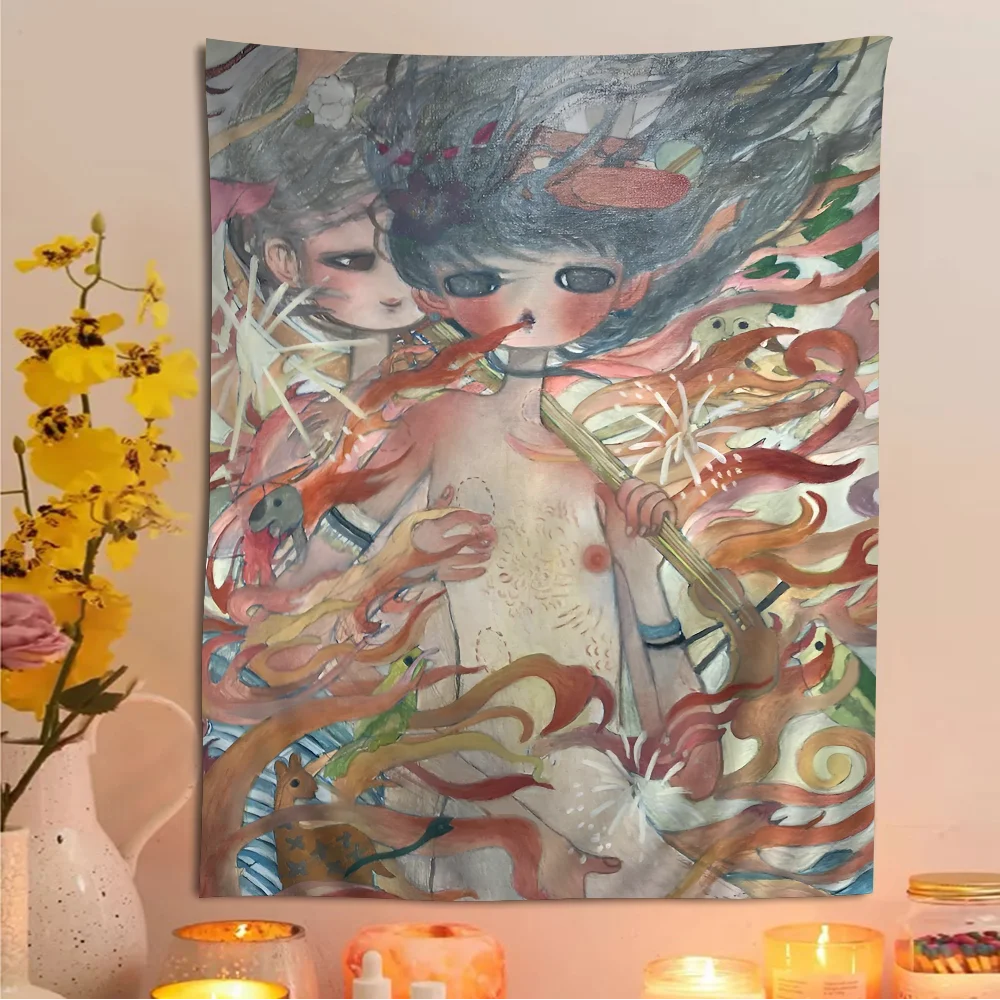 1PC Aya Takano Anime DIY Wall Tapestry Hanging Tarot Hippie Wall Rugs Dorm INS Home Decor