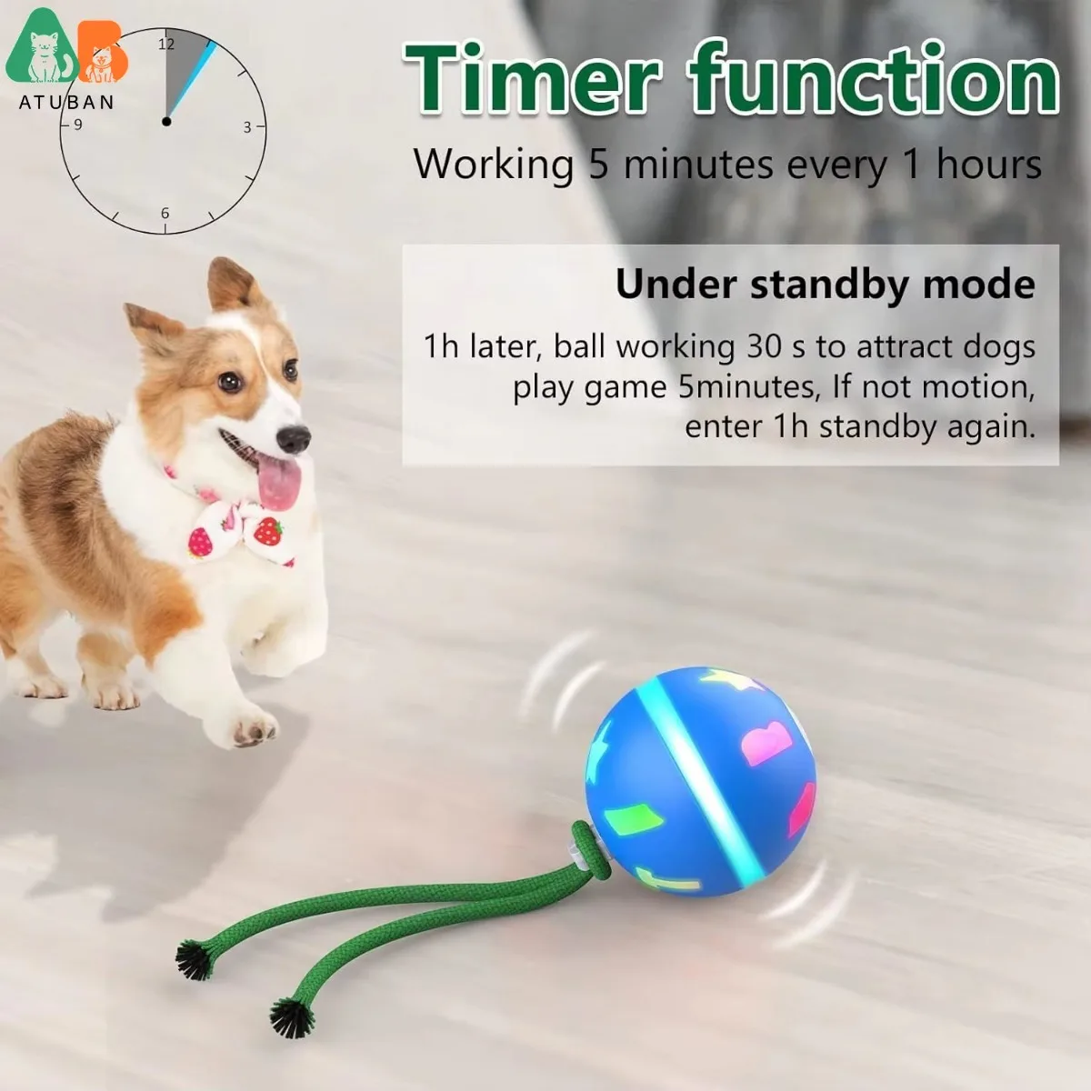 ATUBAN Interactive Dog Toys Ball-Fun Moving Dog Toys to Keep Them Busy Smart Automatic Active Rolling Ball for Dogs for Boredom