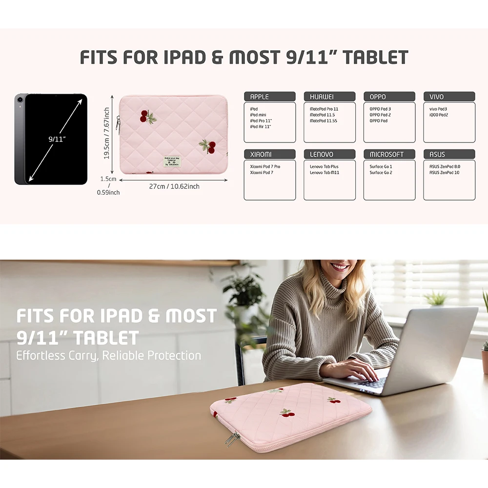 Stickerei-Tablet-Hülle für iPad Xiaomi HuaWei Pad 5/6 Pro, 9-11 Zoll rosa Kirschblüten-Tablet-Hülle für Reisen und Schule