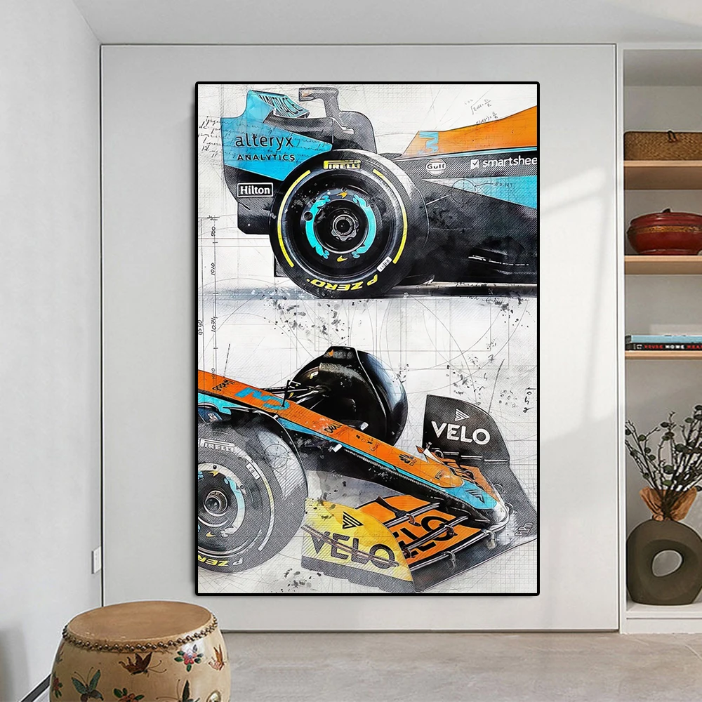 Fomula Racing MCL Blueprint Poster Luxury Sports Car Illustration Racer Ricciardo Norris Canvas Painting Wall Art Room Decor