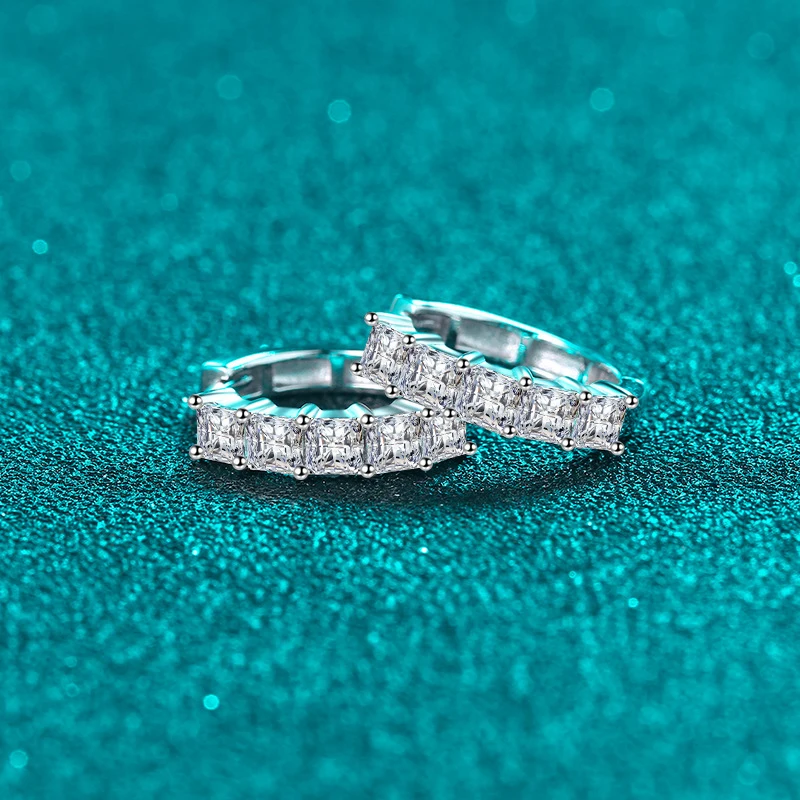 NeeTim Full Princess Moissanite Hoop Earrings For Women 925 Sterling Silver Sparkling Wedding Fine Jewelry Women's Earrings