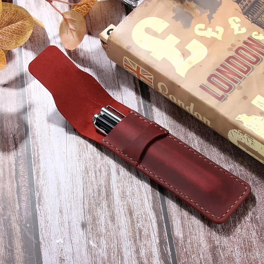 Pen Case Pocket PU Leather Leather Pen Bag Holder Handmade Pen Protective Bag Soft Vintage Pen Storage Pouch Study Room