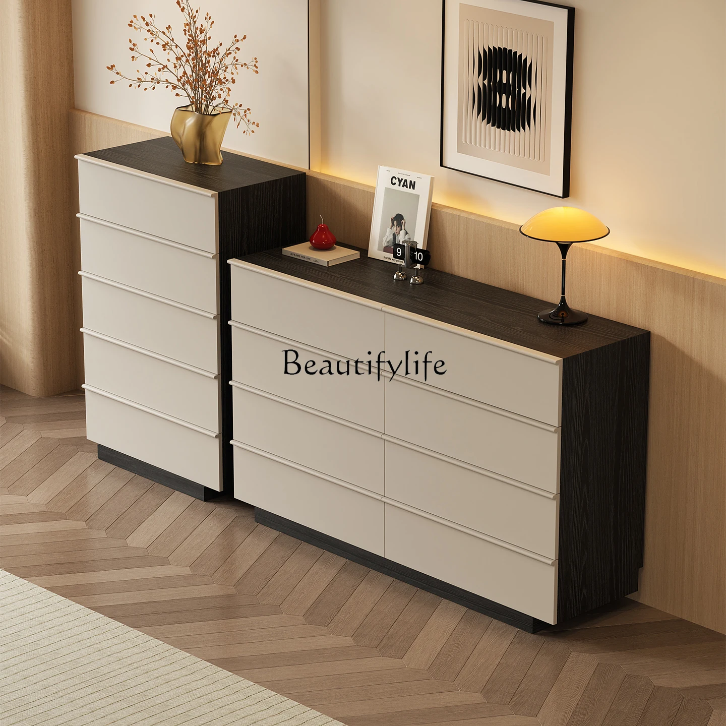 

Italian light luxury solid wood eight-bucket cabinet bedroom modern simple small apartment storage cabinet