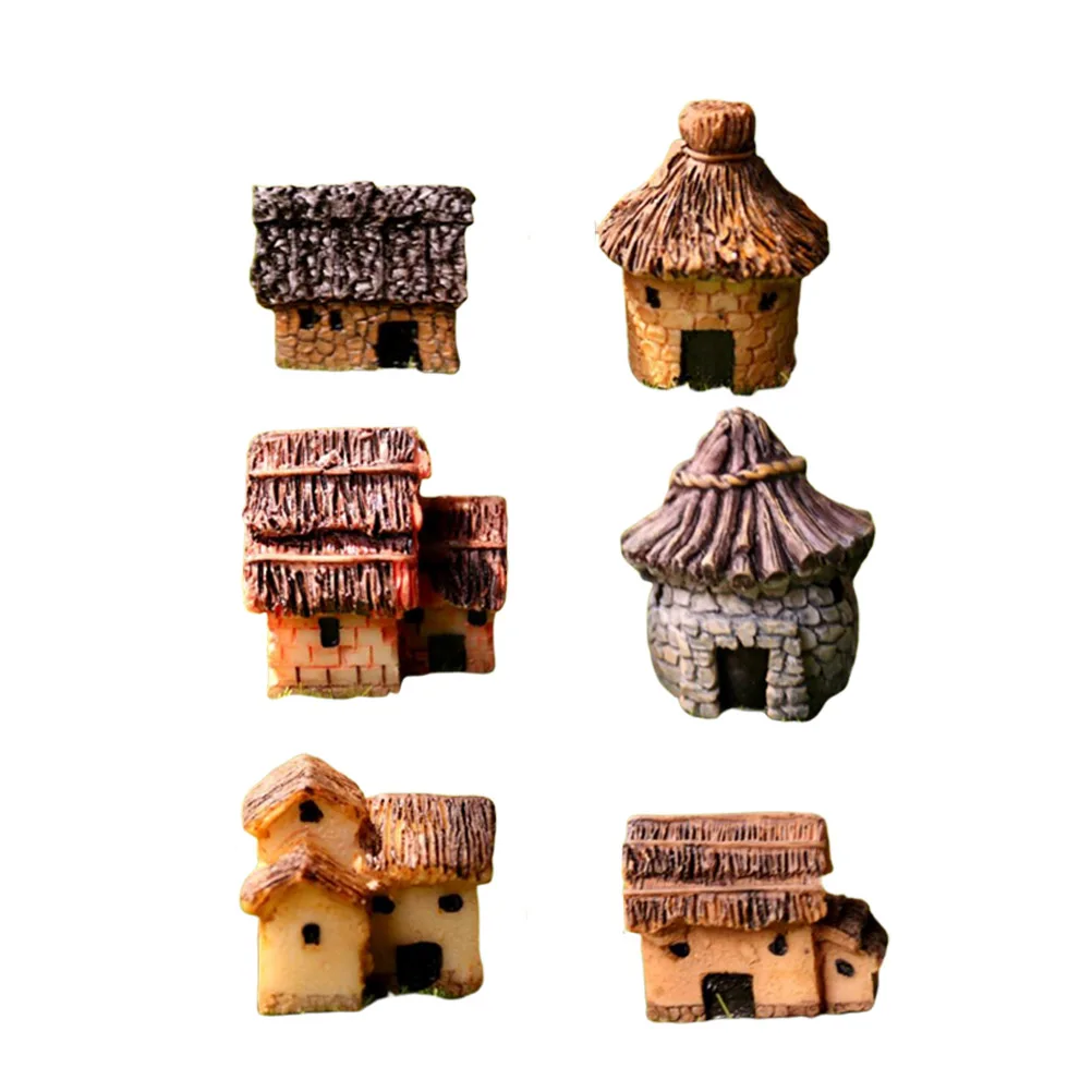 

6 Retro Miniature Houses Resin Crafts Micro Landscape Ornaments Desk Decor Small Garden Props Plant Lovers Gifts Eco Friendly