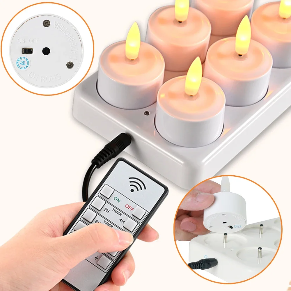 LED Rechargeable Candles Flickering Flameless USB Charging Tea Lights Timer Remote Christmas Home Decorative Electronic Candle