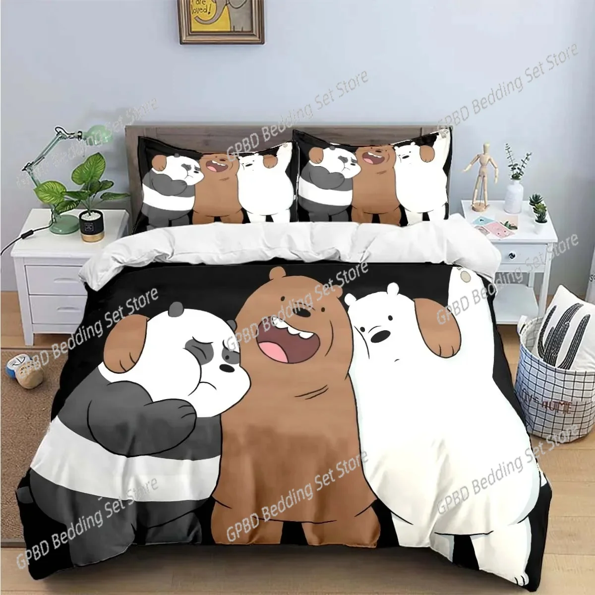 Exquisite Cute Cartoon Bear Pattern Bedding Sets Bed Supplies Set Duvet Cover Comforter Set Bedding Set Luxury Birthday Gift