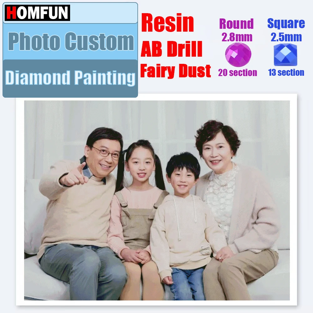 HOMFUN DIY Photo Custom Diamond Painting Full Square/Round Drill Cross Stitch Mosaic Diamond Embroidery Personalized Images Art