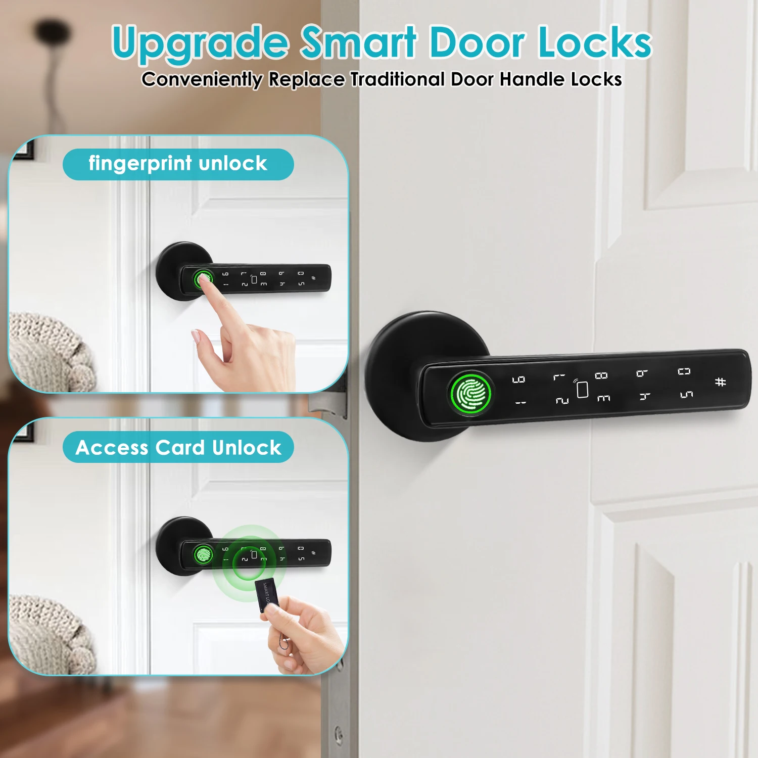 قفل مقبض الباب الإلكتروني، أجهزة تويا، التعرف على بصمات الأصابع، قفل الباب، تطبيق الحياة الذكية، نظام قفل الباب الذكي