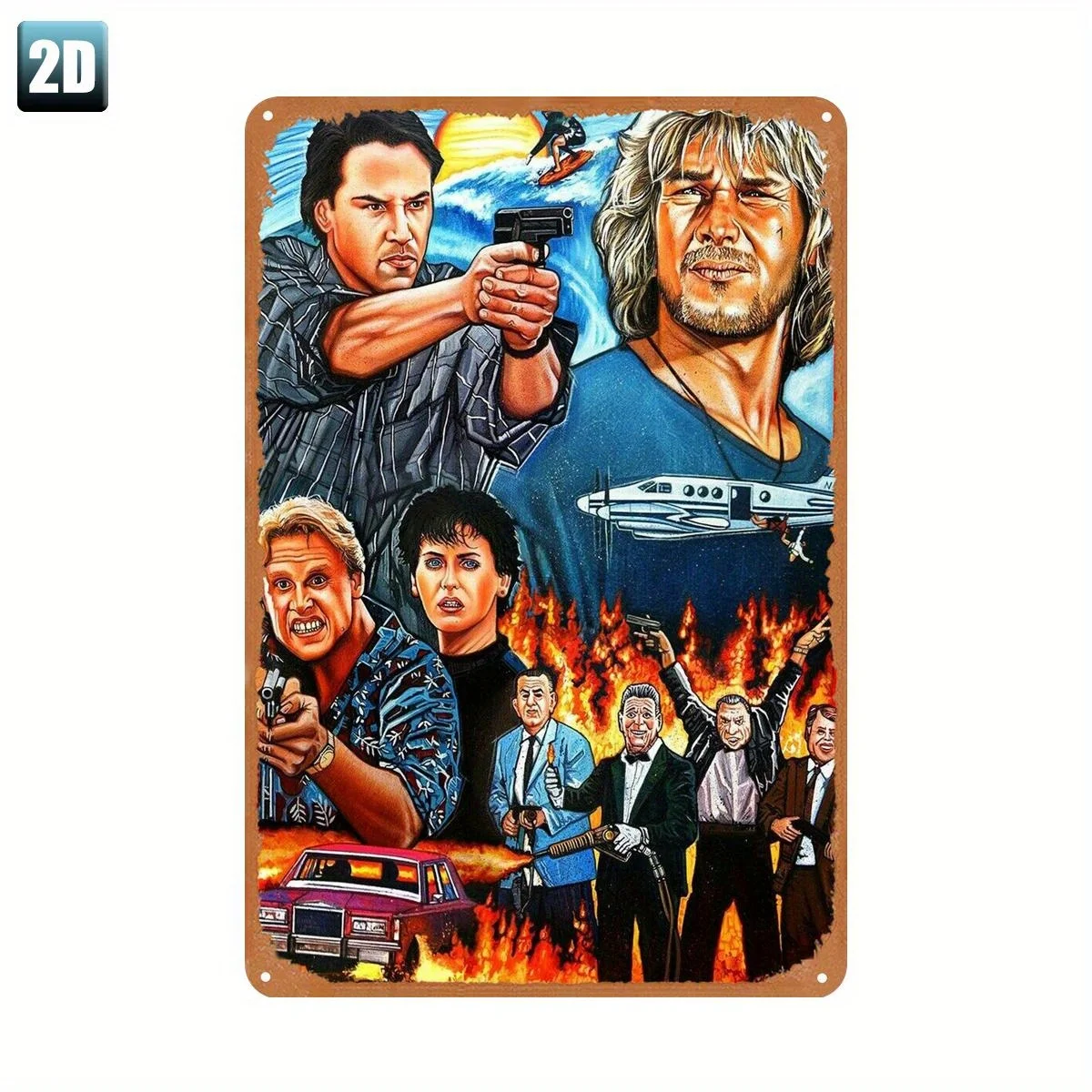 Metal Tin Poster - Non-Stop Action Movie Art with Guns, Explosions, Cars - Vintage Garage, for Man Cave, Bar, Office Decor - Du