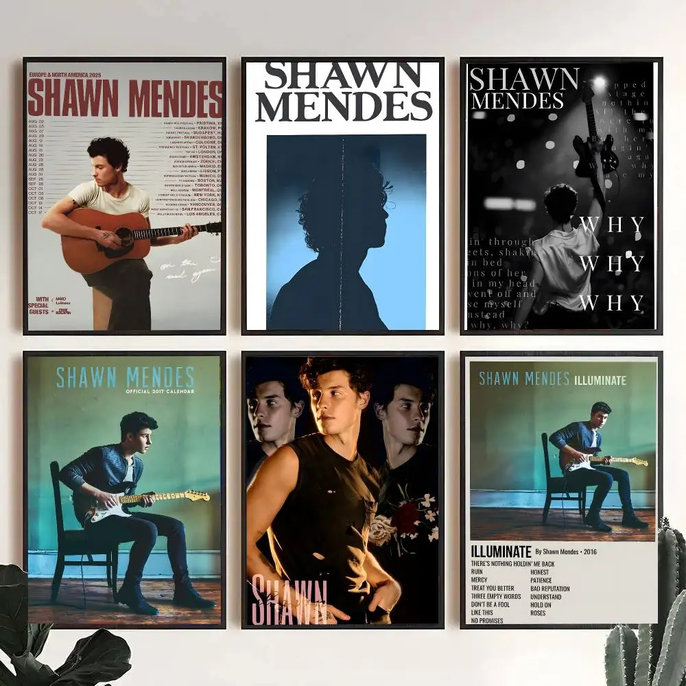 S-Shawn Mendes Singer Poster Decorative Wall Art Stickers Mural For Home Living Room Hallway Decor Gift