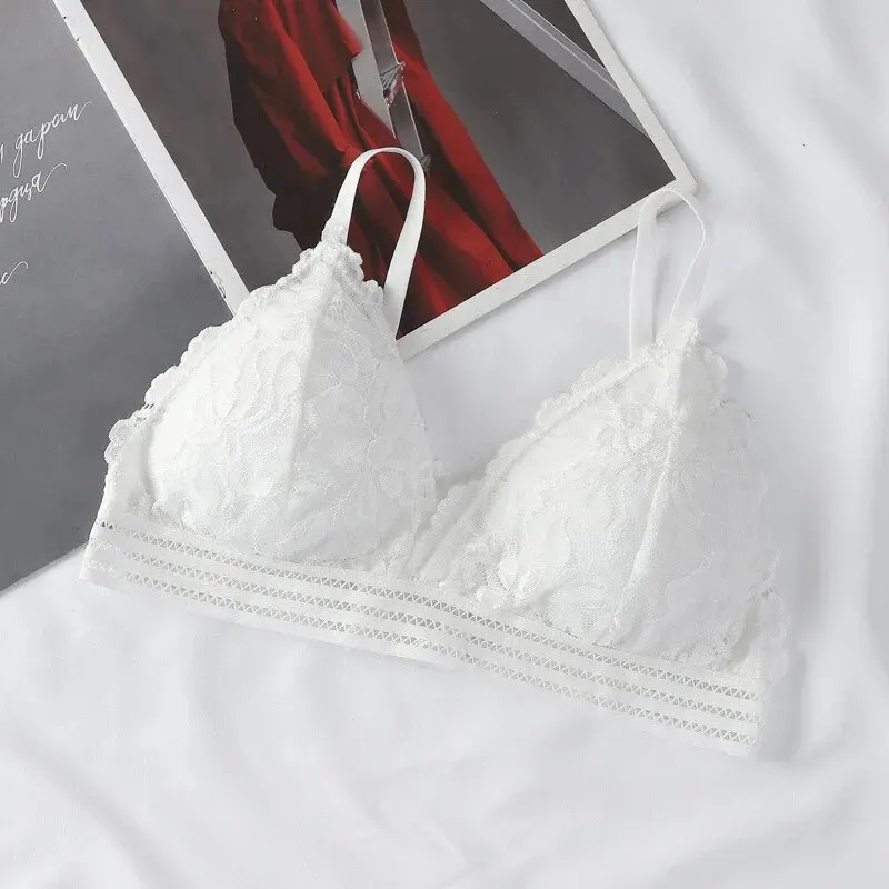 Lace Triangular Cup Suspender Bra Thin Cup Without Steel Ring Sexy Beautiful Back Breathable Bra Detachable Chest Pad