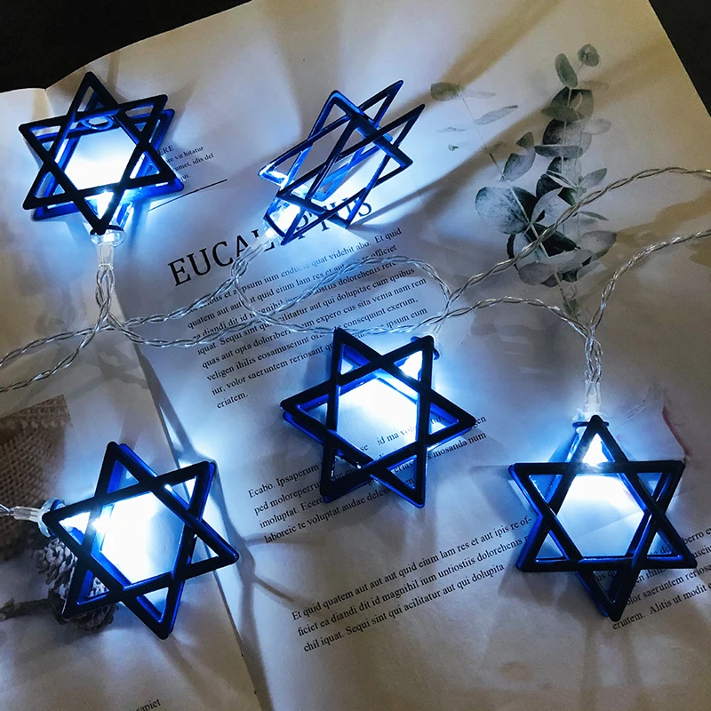 1.65M 10LEDs Judaism Mogen David Star Lights String Hanukkah Shavuot Jewish the Feast of the Dedication Menorah Party Supplies